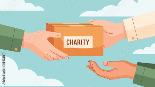 Charity Donation Box Being Passed Between Hands.