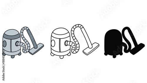 A set of vacuum cleaners in different colors and styles