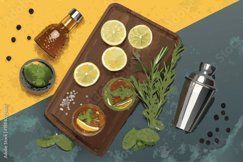 Cocktail Ingredients Flatlay Bar Prep
