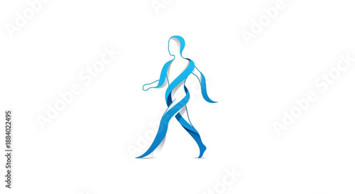 Blue ribbon wrapped around a walking person symbolizing awareness and support