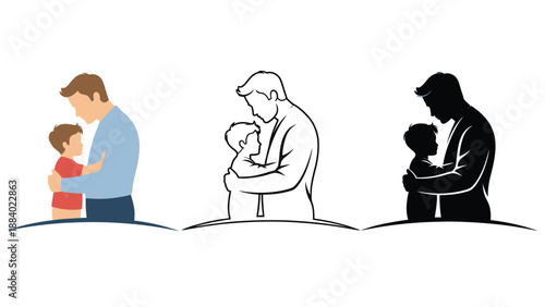 A heartwarming illustration of a father and son in different stages of life