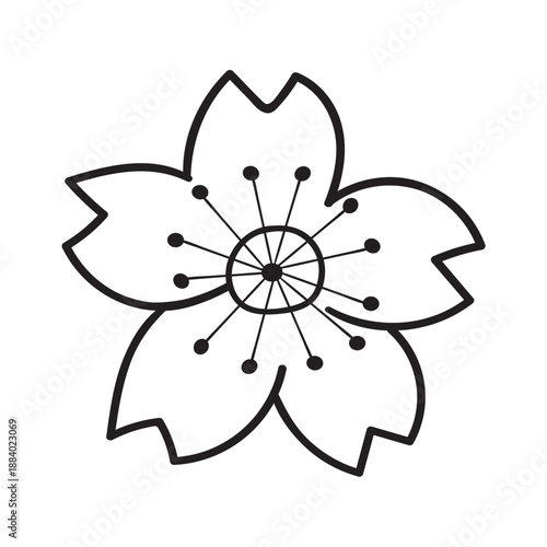 Sakura Blossom. Outline Vector Minimalist Art Icon. Hand Drawn Design on White Background.