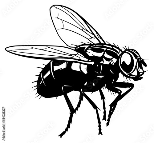 a black and white illustration of a fly, black, fly, illustration, image, silhouette, against transparent background