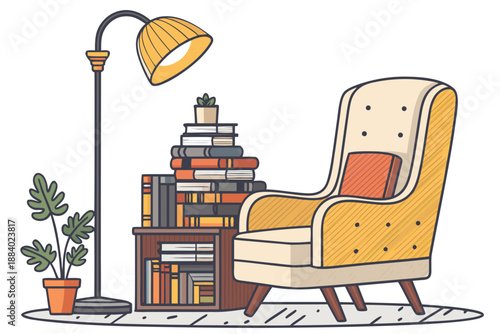 Cozy Bookstore Warm Lighting Illustra