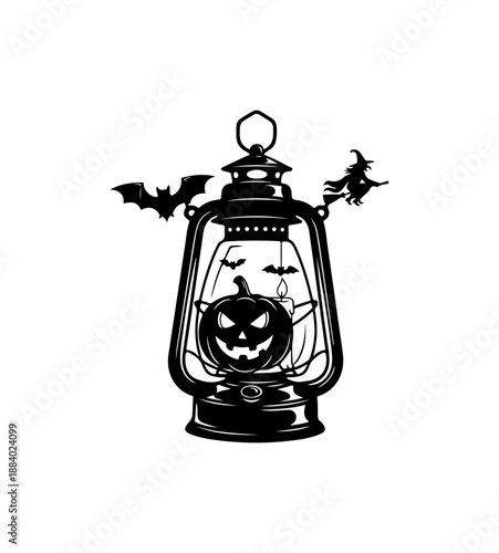 Halloween Lantern with Bats and Jack-o'-Lantern