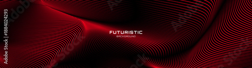 3D red lines techno abstract background overlap layer on dark space with waves effect decoration. Modern graphic design element stripes style concept for web, poster, flyer, card, or brochure cover