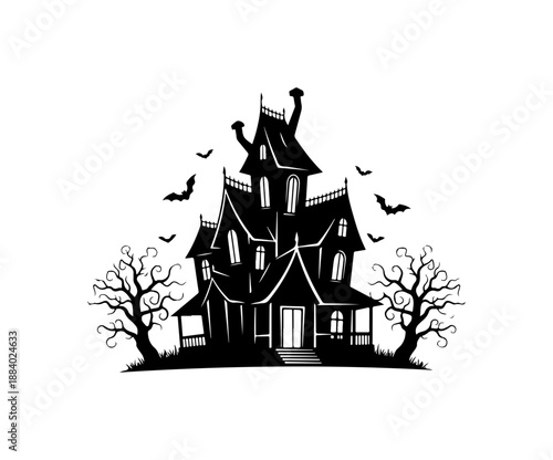 Haunted Mansion with Bats and Ghosts