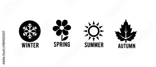 Four Seasons Icons Representing Winter, Spring, Summer, and Autumn