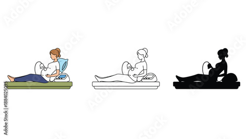 A woman is breastfeeding her baby in different illustration styles