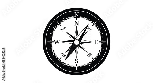 Detailed black compass with cardinal directions and a striking silhouette