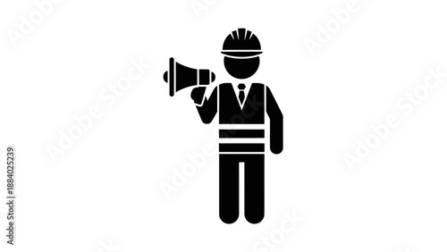 Construction worker with a megaphone.