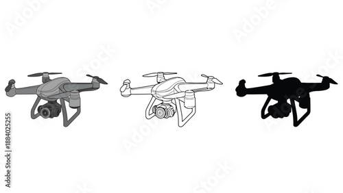 Three drones in different styles on a white background