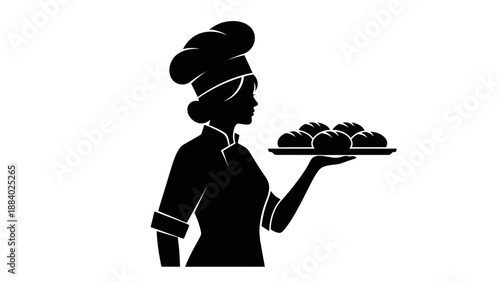Silhouette of a chef presenting food.