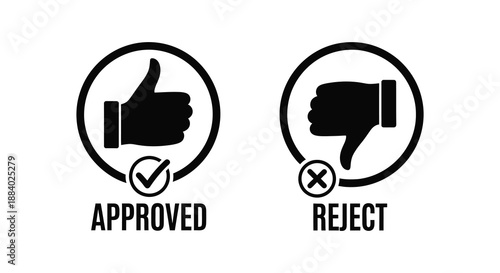 Two circular signs displaying approval and rejection with thumbs up and down silhouette