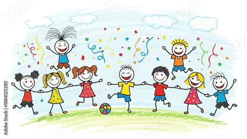 Happy Kids Dancing and Playing in Confetti - Childhood Fun