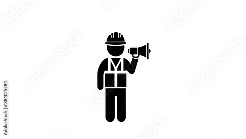 Construction worker with a megaphone.