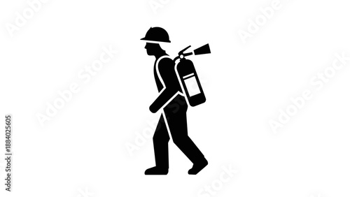 Worker with pesticide backpack sprayer.