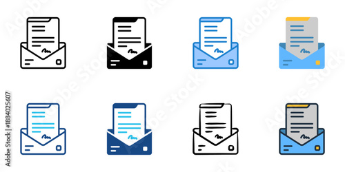 Cover letter icons set multiple style collection. Editable stroke 
