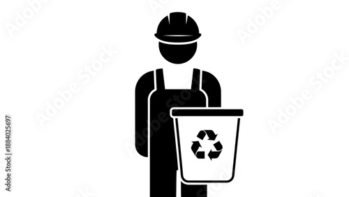 Man holding recycling bin symbol.