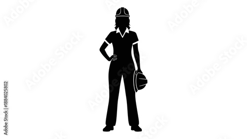 Female construction worker in uniform.