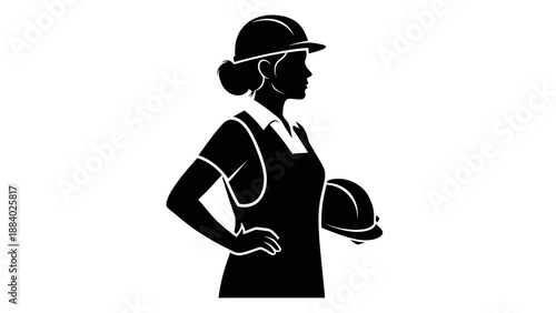 Confident female construction worker silhouette.