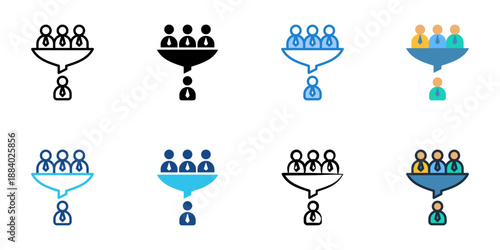 Recruitment pipeline icons set multiple style collection. Editable stroke 
