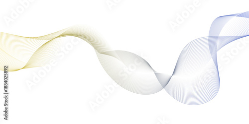 White background with geographic wave line, golden or blue line art image that curves and flows across a clean white backdrop, seamless glass futuristic architecture with circular lighting.