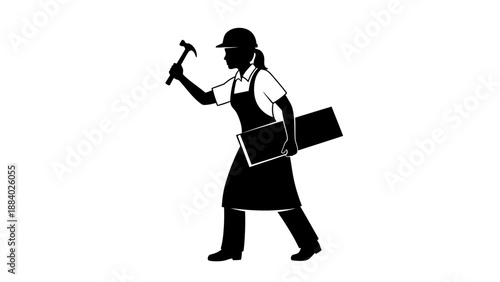 Silhouette of a female construction worker.