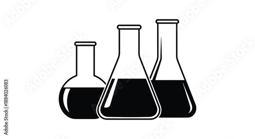 Three conical flasks in a black and white illustration a striking silhouette