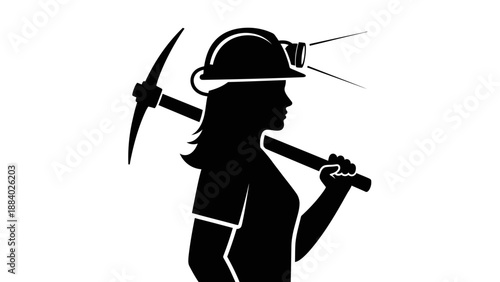 Female miner silhouette with pickaxe.