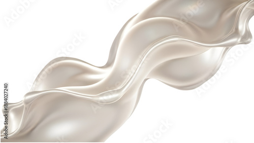 Milk splash with a silky glossy texture forming an abstract fluid wave on transparent background