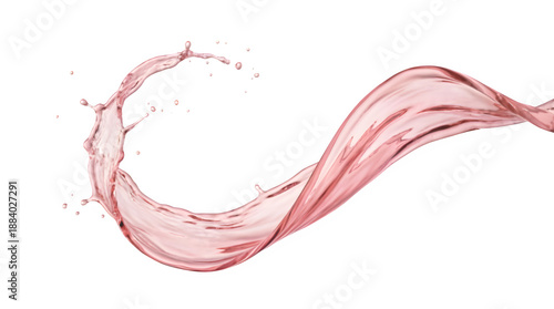Pink liquid splash wave with droplets on a transparent background for rose wine, berry juice, or cosmetic skin care serum