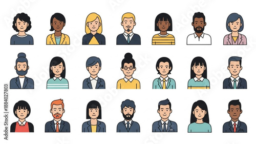 Diverse Group of People Avatars in Cartoon Style.