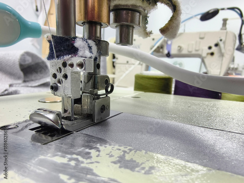 Old working sewing machine, presser foot close-up