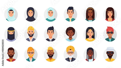 Diverse Group of People Avatars Representing Different Cultures and Genders.
