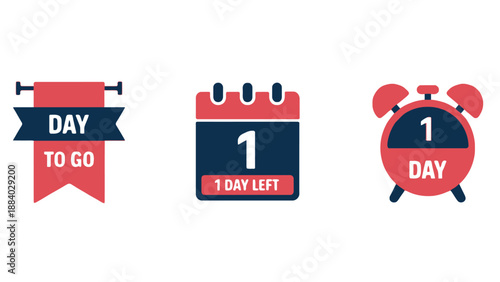 A countdown graphic showing one day left with a calendar and alarm clock