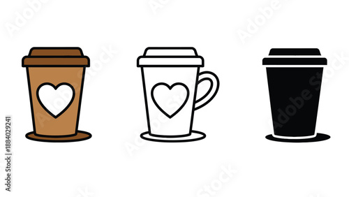 Three coffee cups with hearts on a white background