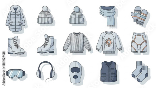 Winter Clothing and Accessories Collection Flat Lay.