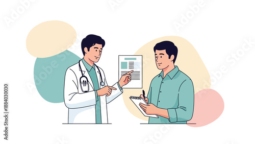 Doctor explaining medical report to patient, illustration, healthcare concept
