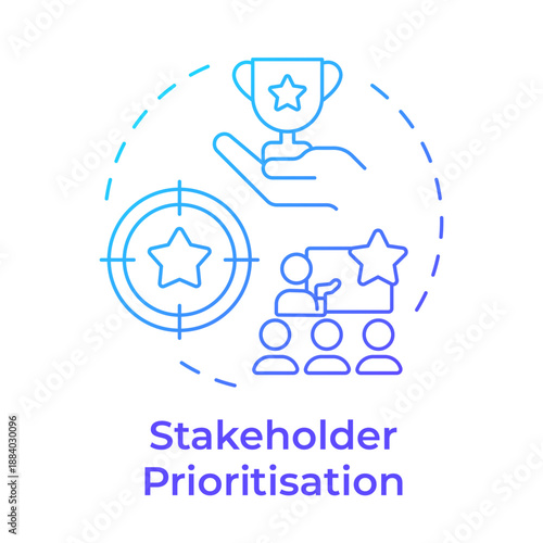 Stakeholder prioritization blue gradient concept icon. Performance management. Goal achieving, employee reward. Round shape line illustration. Abstract idea. Graphic design. Easy to use in booklet
