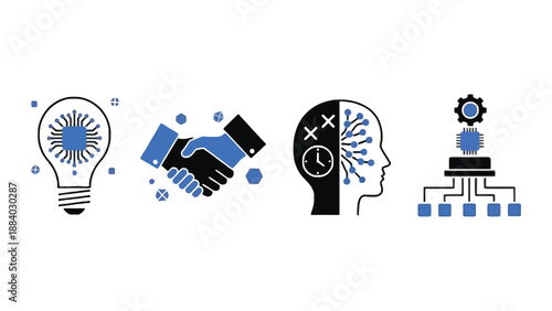 A graphic illustration of business concepts including autonomy, collaboration, context, and tools.