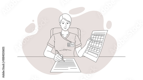 Healthcare professional at desk with calendar and paperwork
