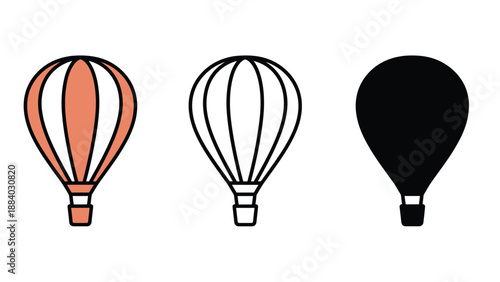 Three hot air balloons in different colors and designs floating in the sky