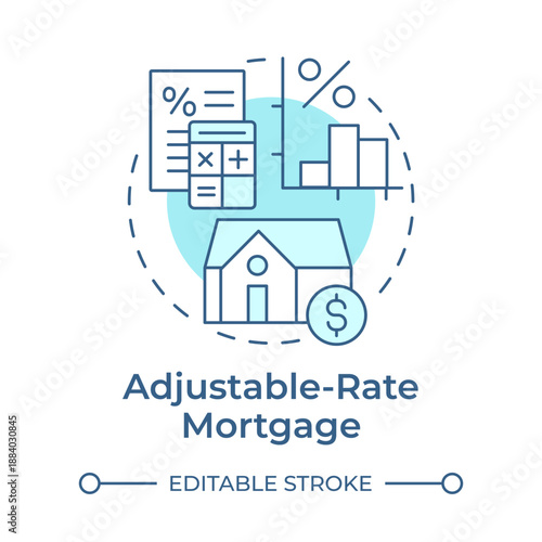 Adjustable-rate mortgage soft blue concept icon. Investment analysis, rent calculation. Round shape line illustration. Abstract idea. Graphic design. Easy to use in presentation, booklet