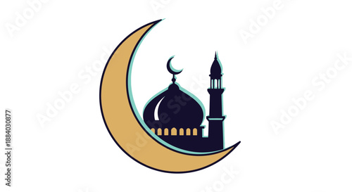 Islamic Mosque and Crescent Moon Vector Icon