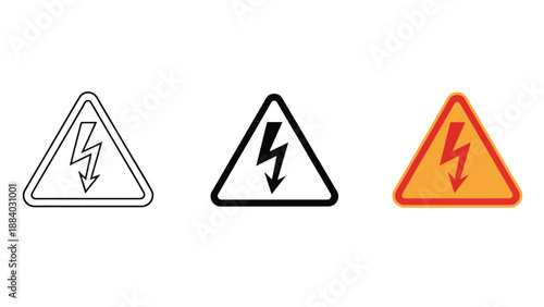 A set of warning signs with lightning bolts on a white background