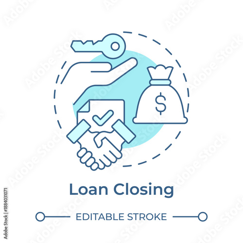 Loan closing soft blue concept icon. Business acquisition, financial agreement. Deal handshake. Round shape line illustration. Abstract idea. Graphic design. Easy to use in presentation, booklet