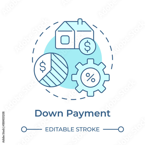 Down payment soft blue concept icon. Mortgage calculation, property investment. Financial planning. Round shape line illustration. Abstract idea. Graphic design. Easy to use in presentation