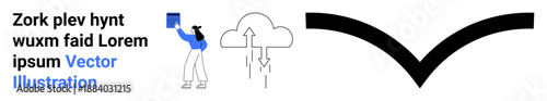 Cloud computing, data storage, digital interaction, modern technology, teamwork, innovation. A person interacts with a cloud, connectivity. Cloud computing and data storage concept