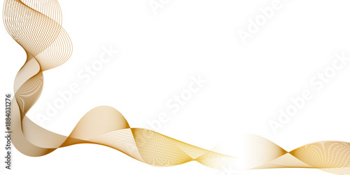 Fluid lines flow and interweave, white background with a gold wavy line pattern, abstract design features flowing, golden waves against a crisp white background.